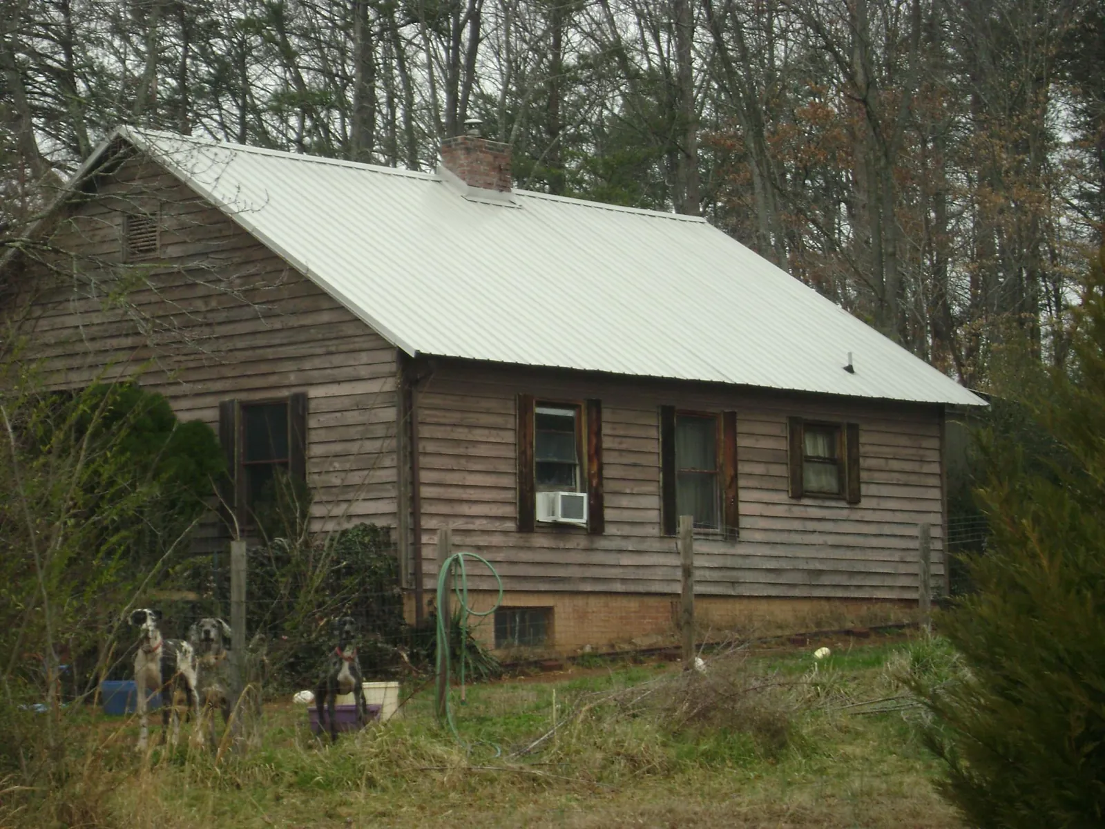 White metal roof on an old wood sided farmhouse, from a Asphalt Shingle Roof Repair job in New Laguna
